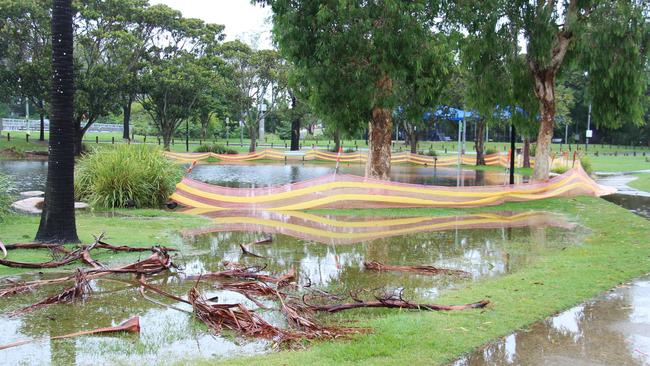 Centenary Lakes is looking very full after a weekend of heavy rain. PHOTO: ERIN SMITH for Redcliffe Herald