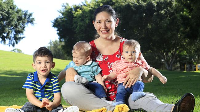 Natasha McKee, pictured with children Darien, 2, and six-month-old twins Bryson and Caleb, rates the public system highly. Picture: Lachie Millard