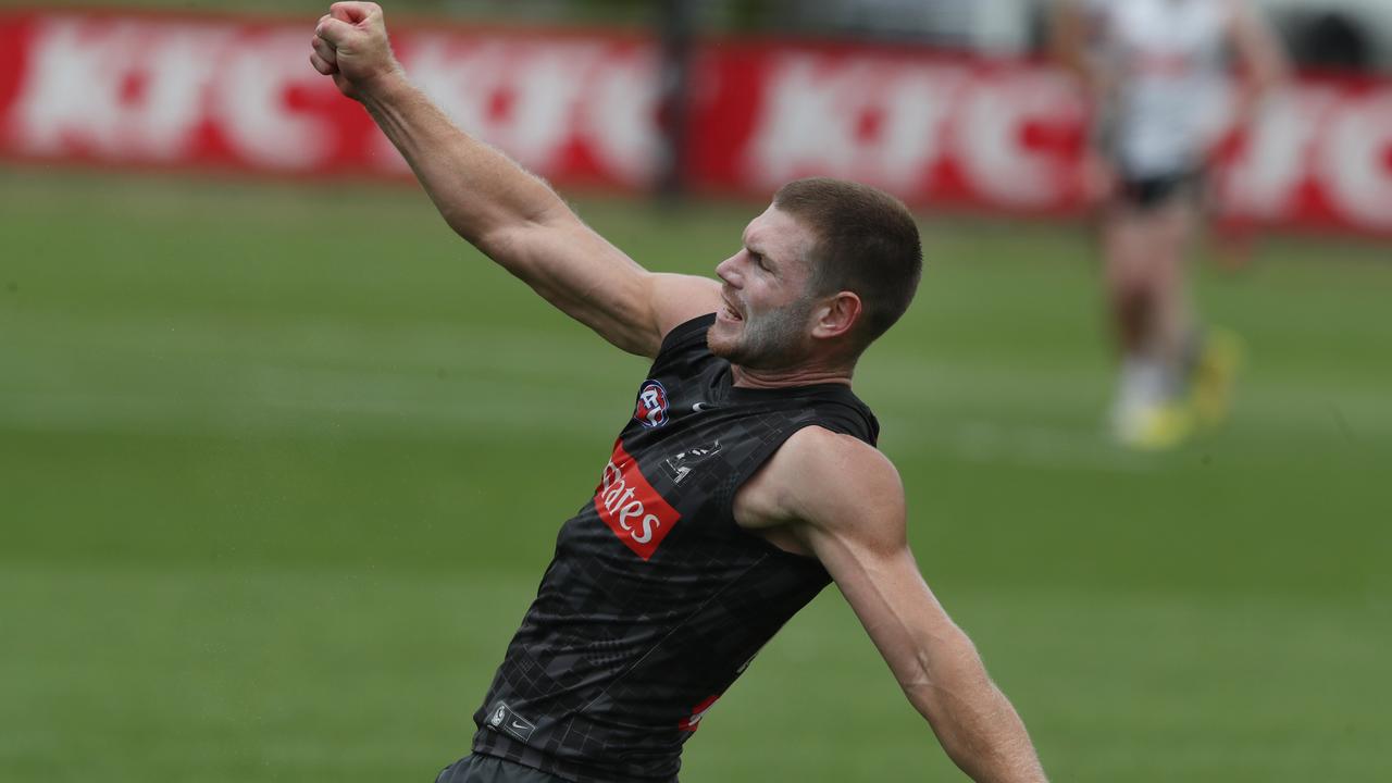 Adams suffered a serious groin injury in Collingwood’s Qualifying Final loss to Geelong. Picture: David Crosling