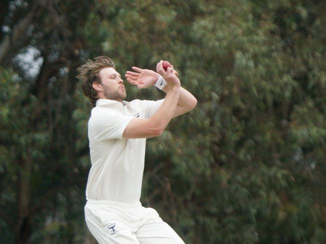 DDCA cricket Turf 2: Cranbourne v HSD. Cranbourne Eagles bowler Jakeb Thomas. Picture: Valeriu Campan