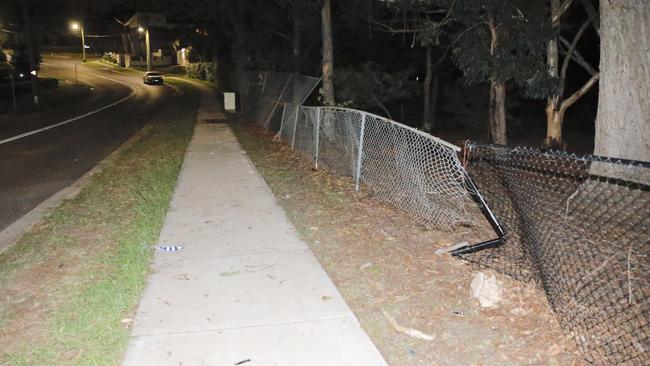 Damaged fencing and tyre marks where the tragedy unfolded. Picture: Steve Tyson