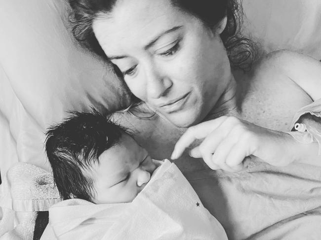 New mother Sall Grover, with her new baby Isabelle,  is not happy at having to sign a government Medicare form calling her a "Birthing Parent" instead of mother. Picture: Supplied