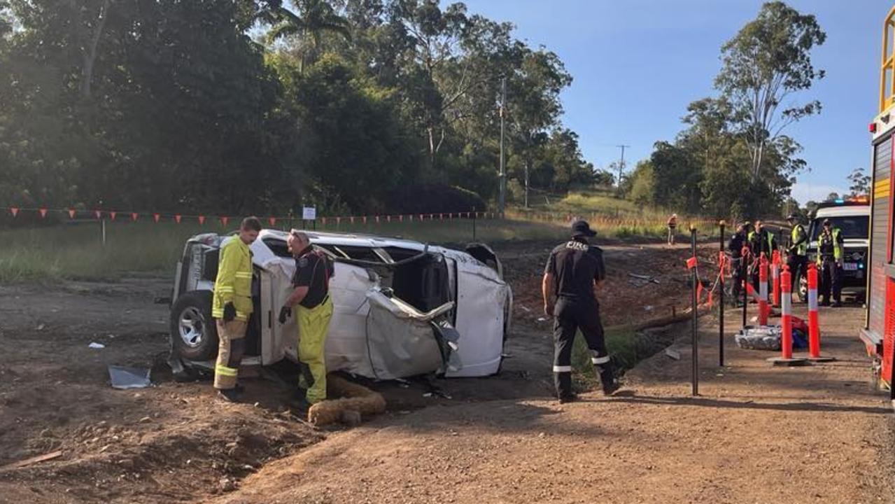 RACQ Capricorn Helicopter Rescue at the scene of a crash on Emu Park Road.