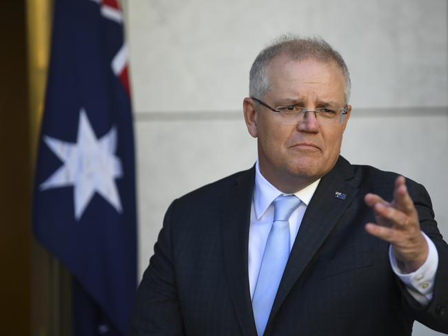 Prime Minister Scott Morrison was asked about reports the JobKeeper payment could be wound back before September at a press conference on Monday. Picture: AAP