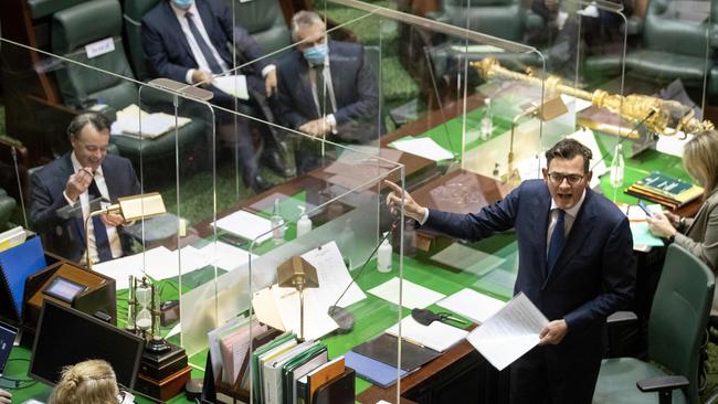 Victorian Premier Daniel Andrews in question time on Tuesday, before his government was to face a vote of no confidence. Picture: David Geraghty