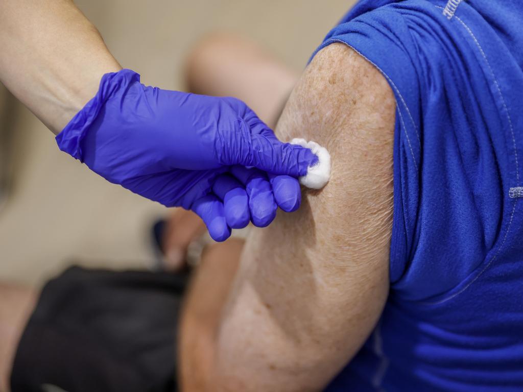 A patient after a Covid-19 vaccine at Sydney Road Family Medical Practice in Balgowlah on January 10, 2022. Picture: Jenny Evans/Getty Images