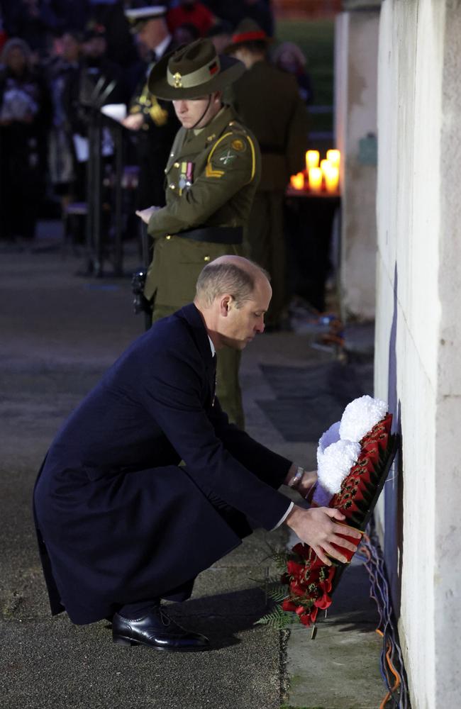 Prince William, Prince of Wales lawys the wreath. Picture: Getty