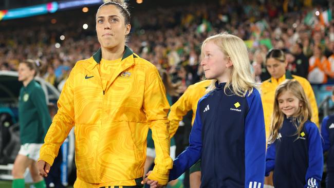 Katrina Gorry walks on to the pitch prior to the match. (Photo by Cameron Spencer/Getty Images)