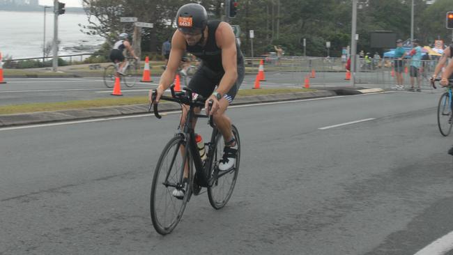 Action from the sprint event at the 2023 Mooloolaba Triathlon.