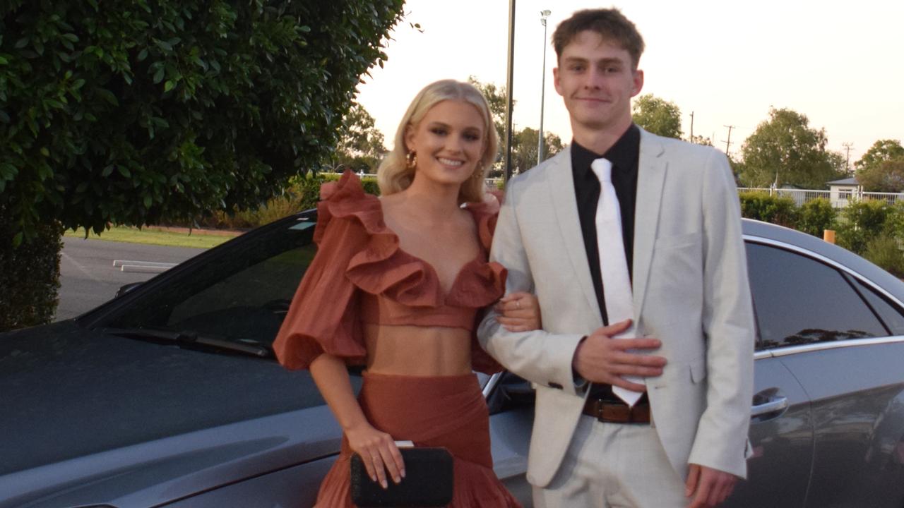 Hannah Pattison and Brock Sankey stunned on the red carpet at Our Lady of Southern Cross College's formal for 2023. Picture: Emily Devon