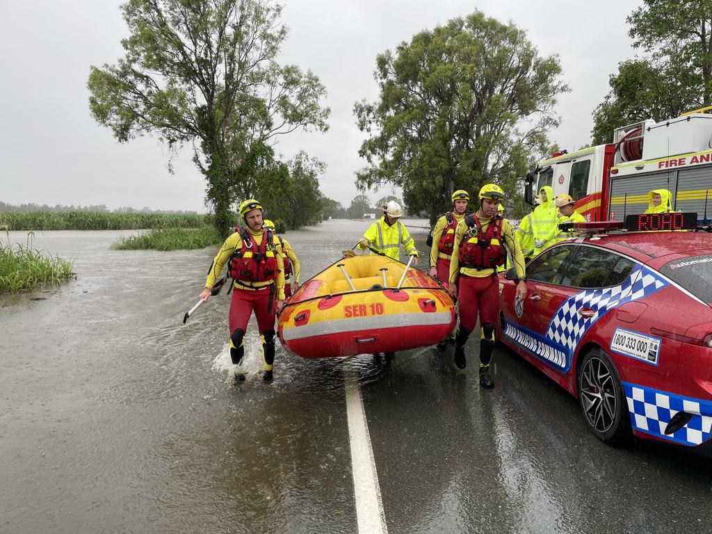 Emergency services ready to perform a swift water rescue on the Gold Coast. Picture: Charlton Hart