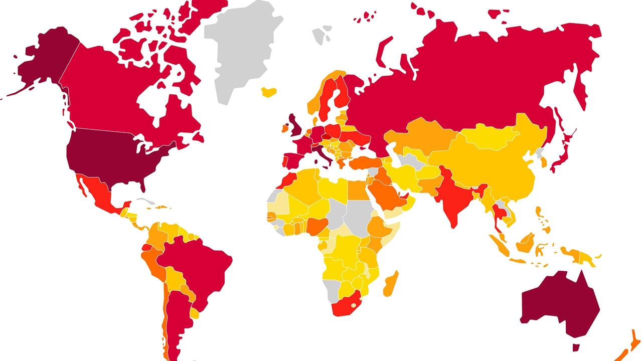 A heat map of sextortion attempts blocked by Avast shows Australia is considered a high-risk country. Picture: Supplied via NCA NewsWire