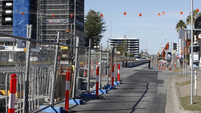 Light Rail stage 3 construction work along Broadbeach. Photo: Regi Varghese