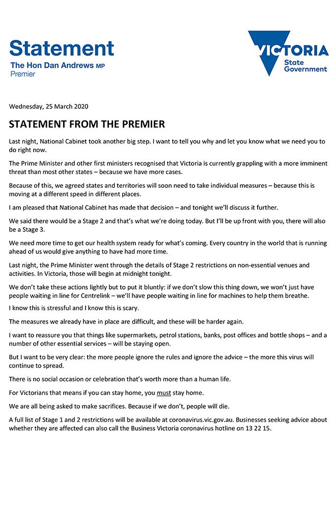 Statement from the Victorian Premier.