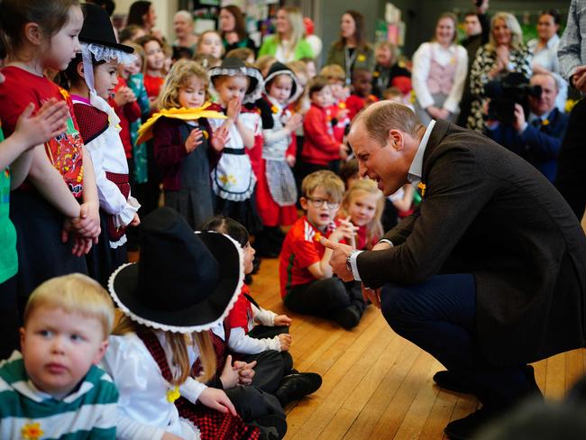 Prince William meets Welsh schoolchildren. Picture: AFP