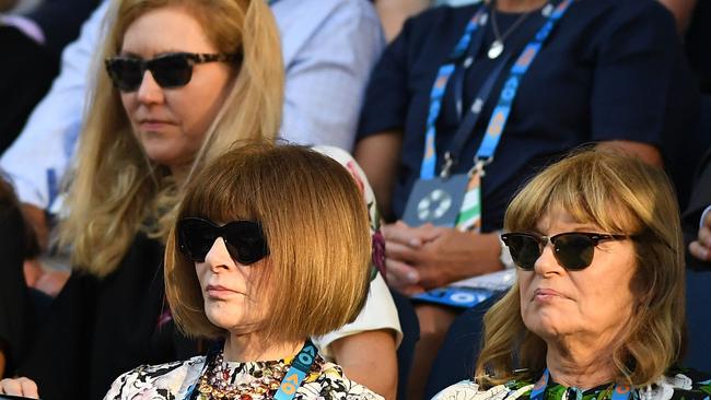 Anna Wintour at Tuesday’s match between Ashleigh Barty and Petra Kvitova. Picture: AAP Image/Lukas Coch