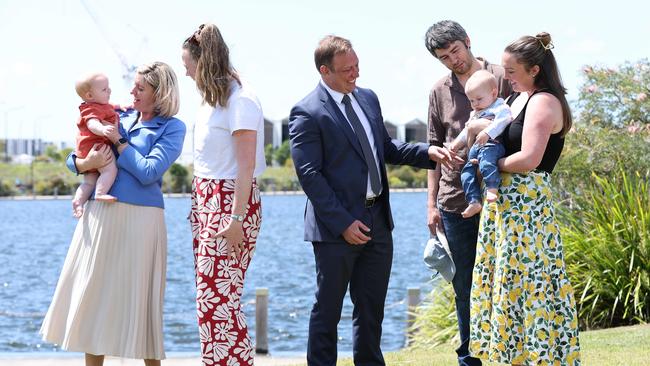 Premier Steven Miles and Health Minister Shannon Fentiman hold a press conference at Birtinya Ambulance Station on the Sunshine Coast. Picture: Adam Head