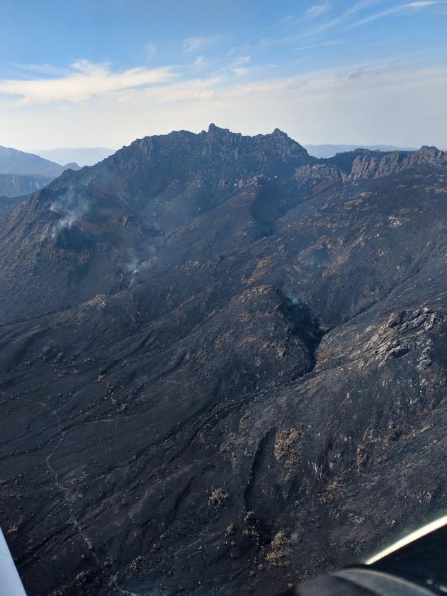 Aerial photos of Tasmania’s Southwest after being ravaged by bush fires in January. Picture: DAIN CAIRNS/PAR AVION