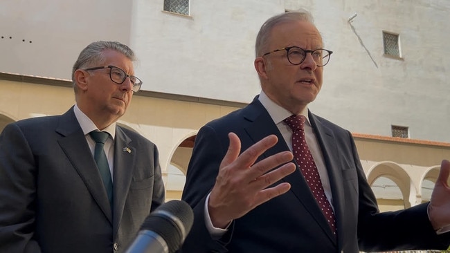 Anthony Albanese in Rome with Australia's ambassador to the Holy See, Keith Pitt. Picture: Lydia Lynch