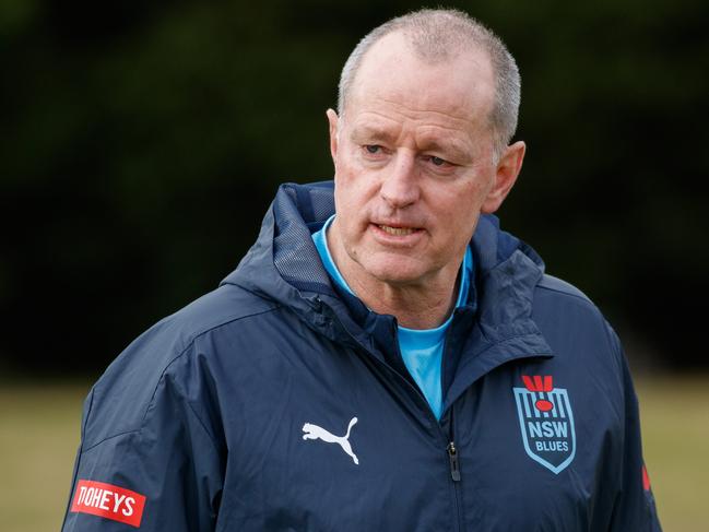 WEEKEND TELEGRAPHS. CHECK WITH PIC EDITOR JEFF DARMANIN BEFORE USE. Coach Michael Maguire at NSW Westpac Blues origin squad training, at Blue Mountains Grammar School in Wentworth Falls. Saturday 13/07/2024. Picture by Max Mason-Hubers