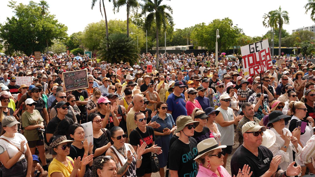 Thousands showed up to rally against crime in the NT in the wake of Declan Laverty’s tragic stabbing death. Picture: Pema Tamang Pakhrin