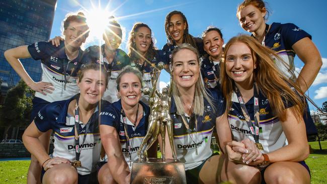 Sunshine Coast Lightning with their championship trophy in Perth. Picture: AAP