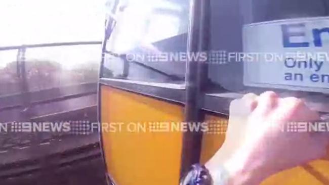 Supplied Channel 9 video stills of "train surfing" on the Sydney Harbour Bridge.