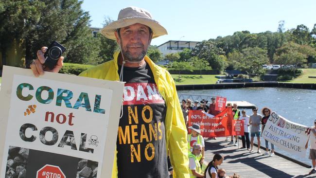 Retired electrical fitter mechanic and grandfather of four Dave Norris, 65, of Pottsville at the Stop Adani Gold Coast protest at Varsity Lakes.