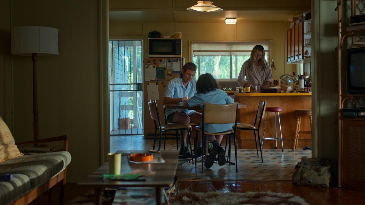 Lee Halley as Gus Bell, Phoebe Tonkin as Frances Bell and Felix Cameron as Eli Bell in Boy Swallows Universe. Picture: Netflix