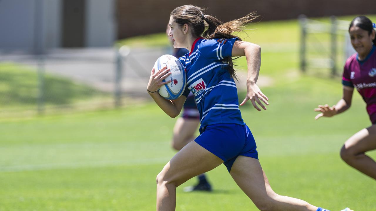 Ella Williams gets away for University against Bears in a club game as Downs Rugby host Next Gen 7s at Toowoomba Sports Ground, Saturday, October 12, 2024. Picture: Kevin Farmer