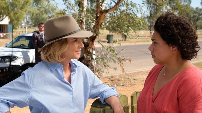 Rachel Griffiths and Deborah Mailman in a scene from the TV series Total Control. Picture: ABC-TV.