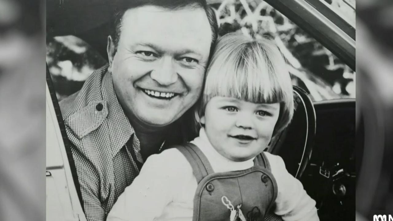 Bert Newton and son Matthew Newton seen in a flashback photo during the funeral service. Picture: ABC