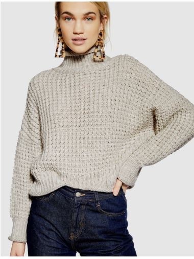 Top Shop design, sold as the Moss Stitch Roll Neck Jumper. 