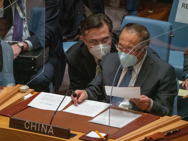 Zhang Jun, permanent representative of China to the United Nations, is seen during a United Nations Security Council meeting on Friday. Picture: AFP