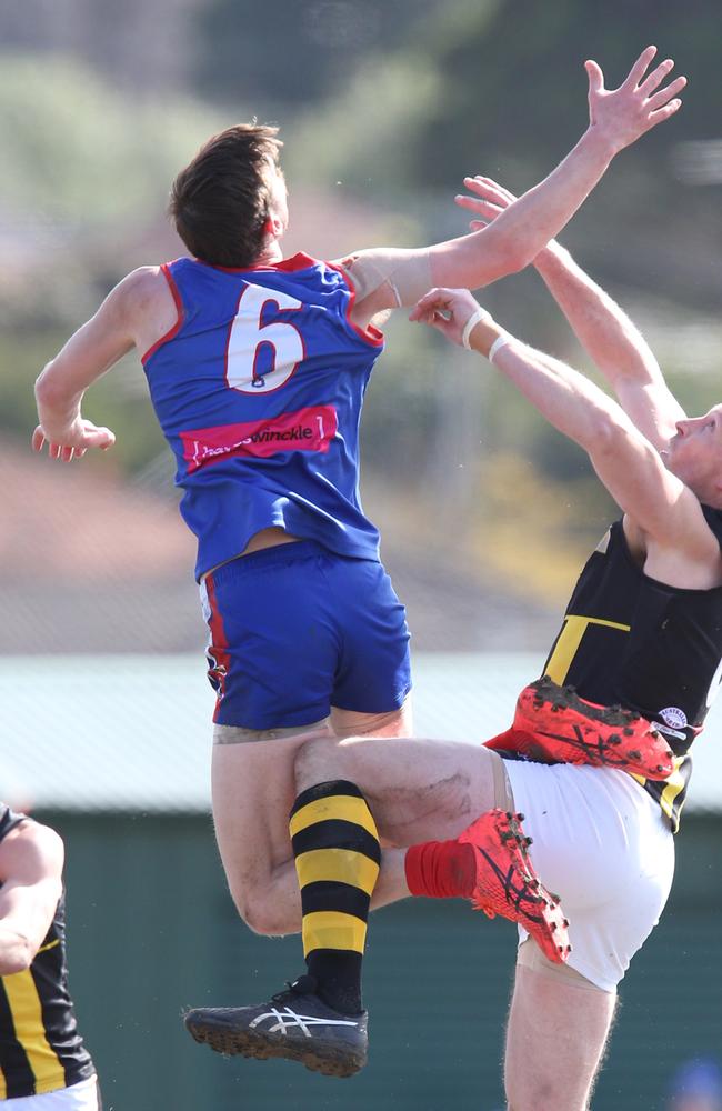 Football GFL: South Barwon v Colac.South Barwon 6 Luke Davis and Colac 8 Lochlan Veale Picture: Mark Wilson