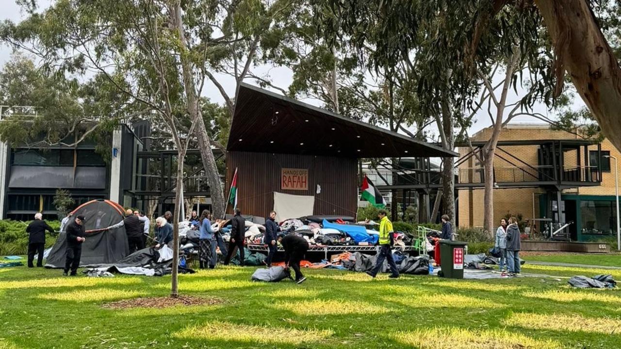 The encampment at Monash University’s Clayton campus appears to have been slowly dismantled, almost two weeks after it was set up. Picture": Supplied