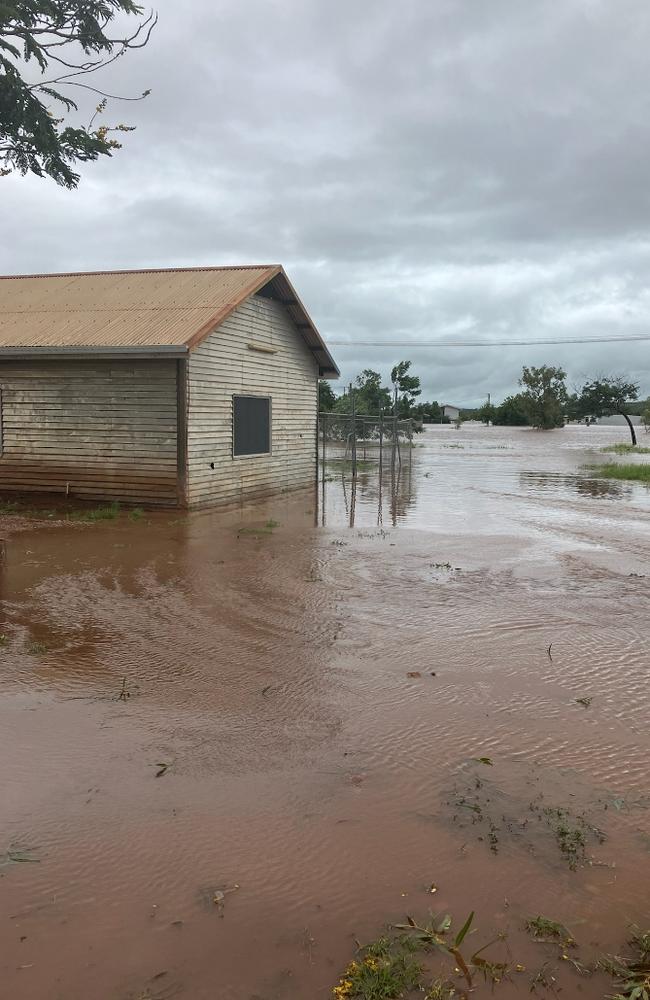 The side of the Kalkarindji council building after major flood warnings and evacuations in the Victoria Daly region. Picture: Victoria Daly Regional Council