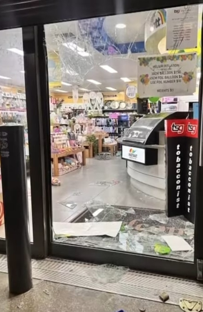 Windows were smashed at The Lucky Charm Holmview on April 9, 2025. Picture: 7News