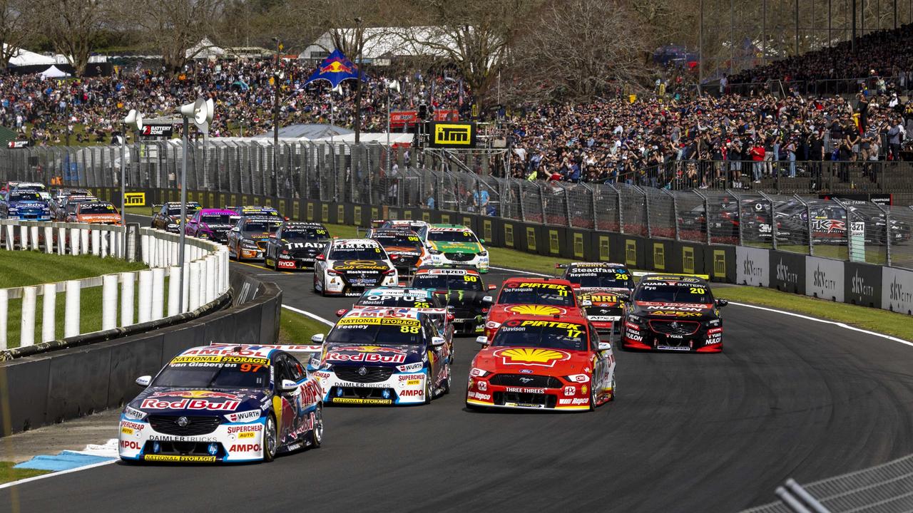 Shane van Gisbergen holds a slender lead over Will Davison. Picture: Mark Horsburgh