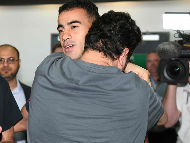 A supporter hugs footballer Hakeem al-Araibi. Picture: AFP