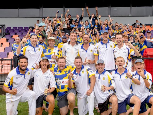 Marist Brothers first grade cricket team after winning the 2023/24 grand final in the LJ Hooker League. Picture: DC Photography