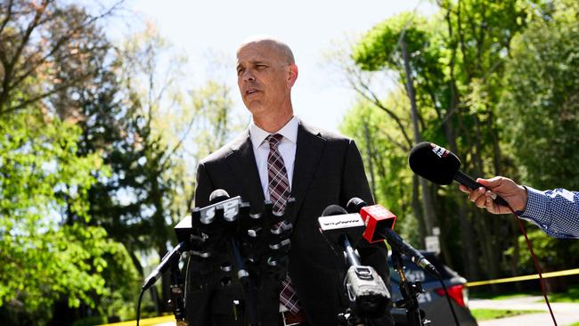 Toronto Police Inspector Paul Krawczyk speaks outside the home of Canadian rapper Drake after reports of a shooting early on May 7. Picture: Christopher Katsarov Luna / AFP