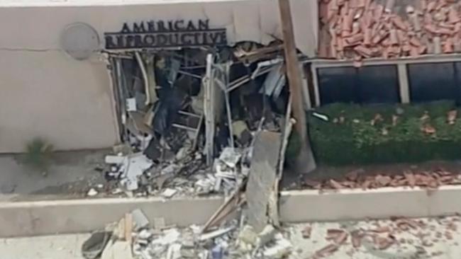 Debris covers the ground after an explosion on Saturday, May 17, 2025 in Palm Springs, Calif. (ABC7 Los Angeles via AP)