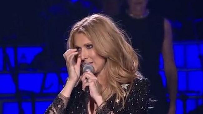 Supplied Celine Dion breaks down as she returns to singing a month after her husband's death.