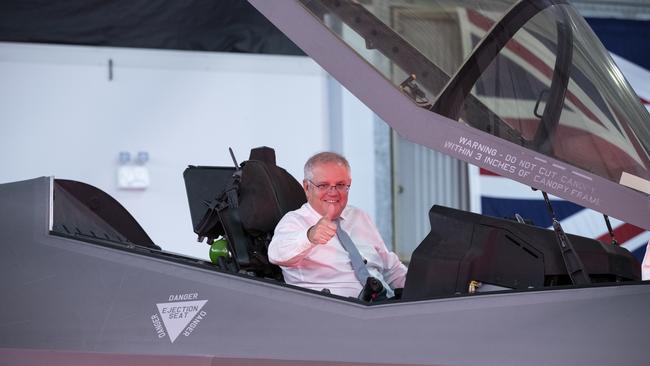 Scott Morrison in the cockpit of a F-35A aircraft while on a visit to RAAF Base Williamtown in 2021.