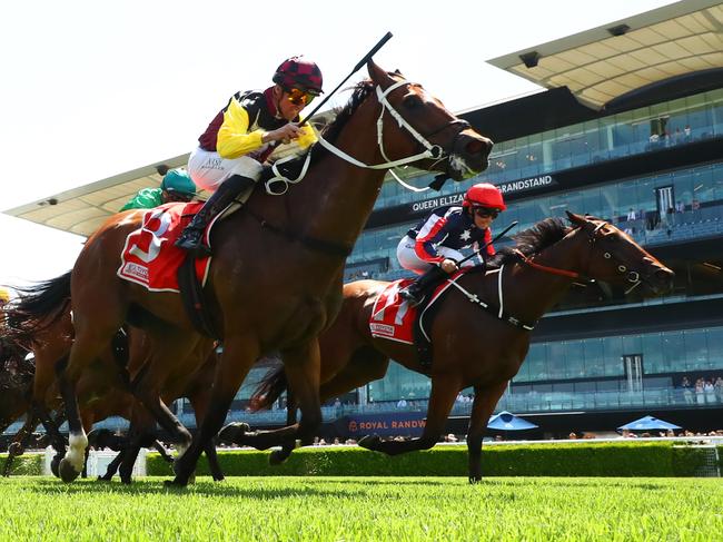 SYDNEY, AUSTRALIA - DECEMBER 28: Nash Rawiller riding Unstopabull wins Race 4 Toyota Forklifts during Sydney Racing at Royal Randwick Racecourse on December 28, 2024 in Sydney, Australia. (Photo by Jeremy Ng/Getty Images)