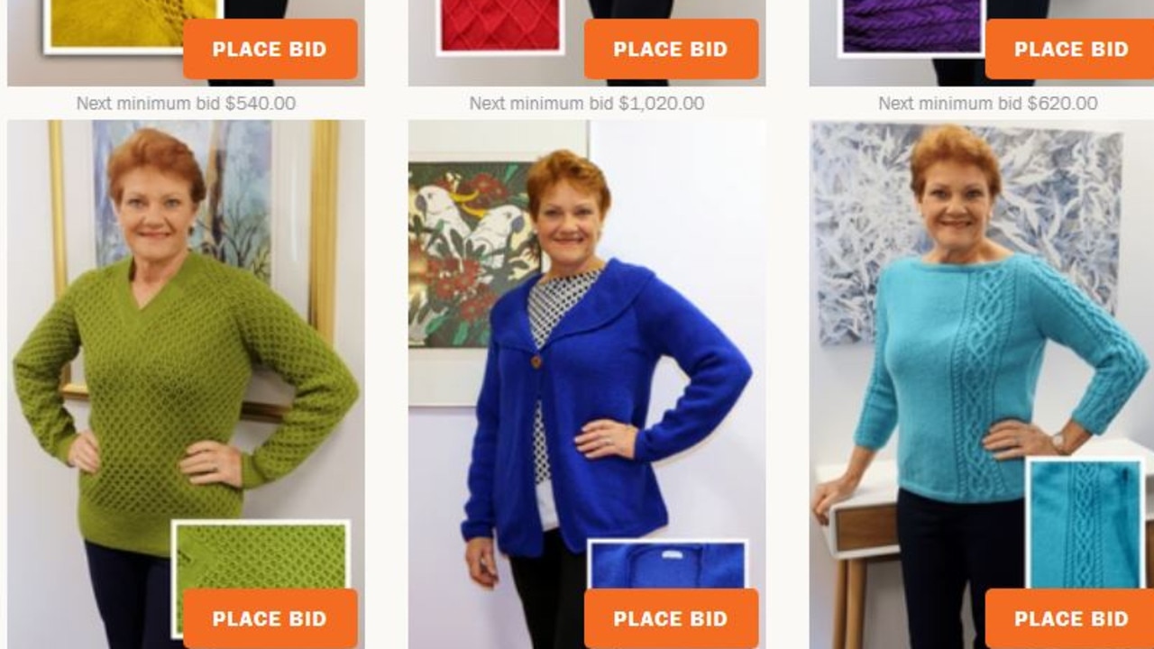 So far the red sweater has received the highest bidding, with purple not far behind. Picture: One Nation