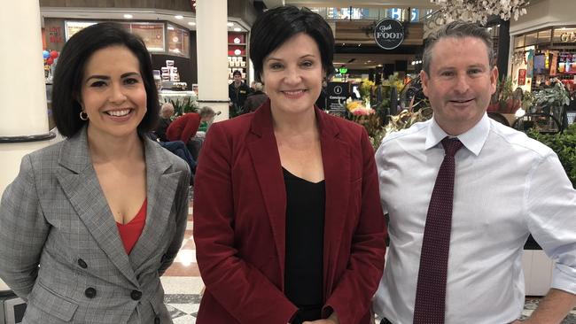 Shadow Minister for Education Prue Car, Opposition Leader Jodi McKay and Shadow Minister for western Sydney Greg Warren at Westfield Penrith.