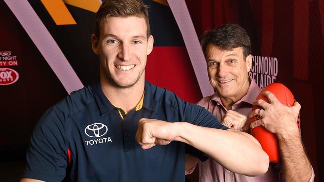 OUT OF MY WAY: Crow Josh Jenkins, pictured with AFL great and former Melbourne coach Paul Roos, will take centre stage for Fox Footy’s Player Takeover Round. Picture: Nicole Garmston.