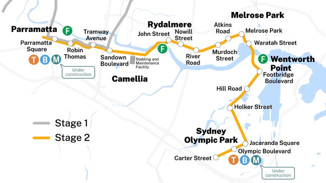 The new multi-billion-dollar second stage of the Parramatta Light Rail will run from the Parramatta CBD through Camellia, Melrose Park and Wentworth Point on the way to Sydney Olympic Park.